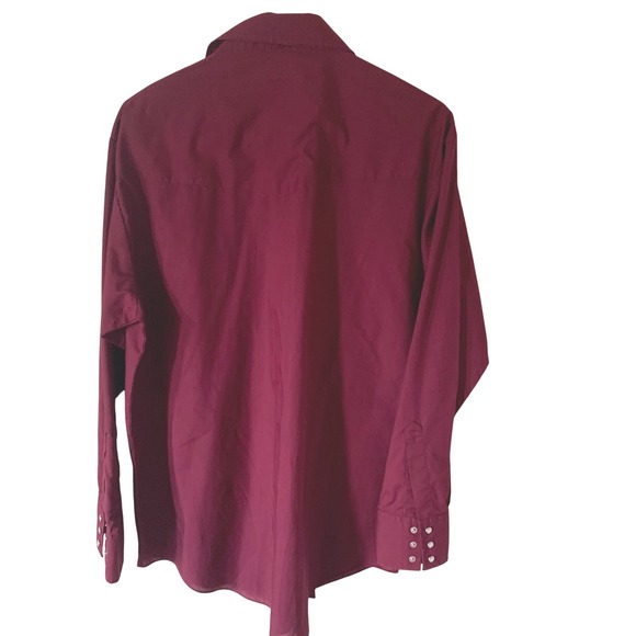 Vintage Mens XL Western Snap Front 2 Pockets Long Sleeve Burgundy Shirt - Picture 4 of 12